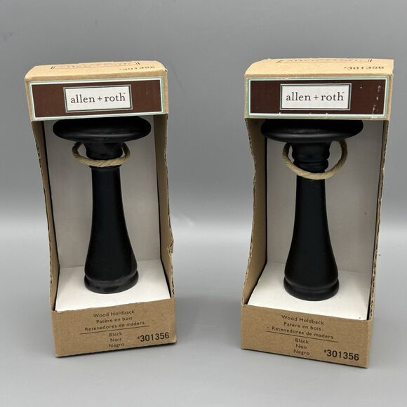 Pair Allen + Roth Wood Black Holdback  #301356 Home Decor Curtain Holder Tieback - Picture 1 of 10